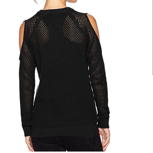 BCBGeneration black open shoulder long sleeve open holes sweater. Size large - Picture 2 of 6